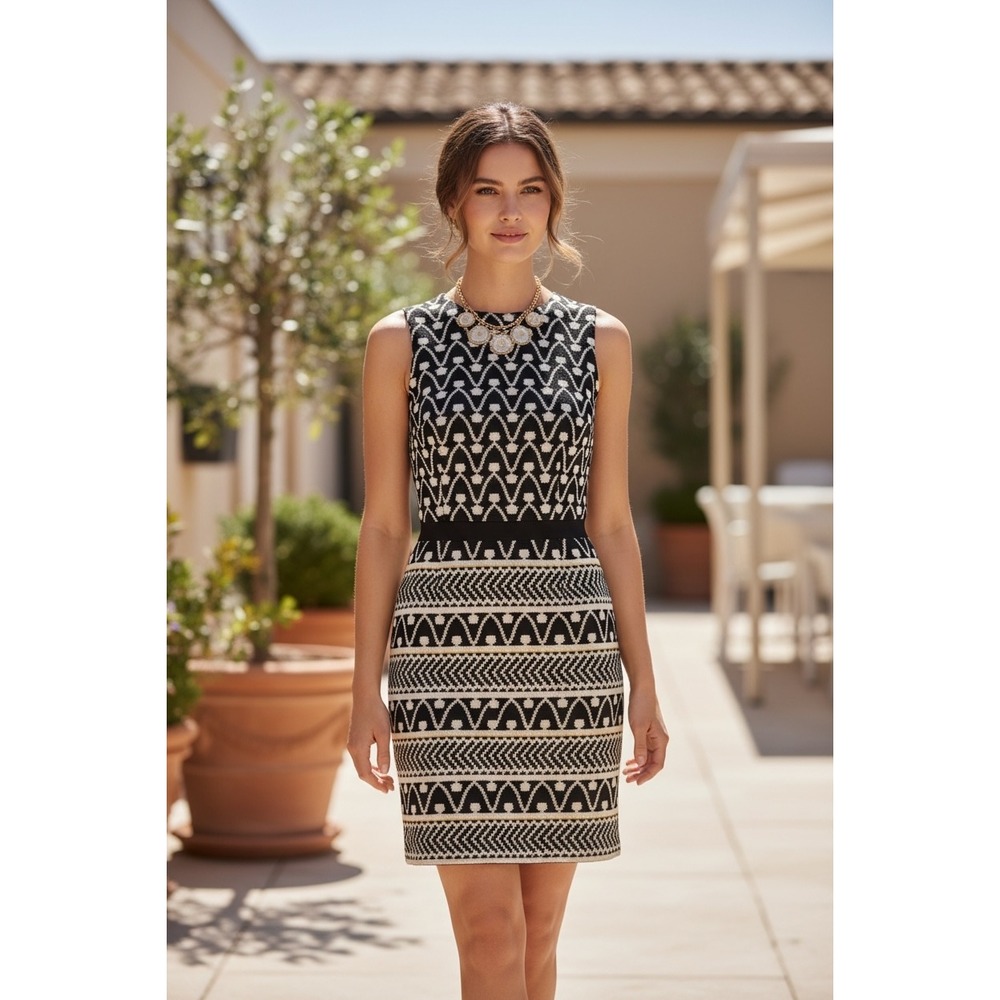 Milly of New York Geometric Cutout Back Dress Brown White Sleeveless Size 4